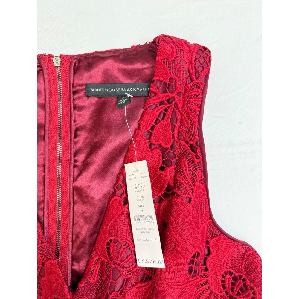 NWT! Valentine White House Black Market Red Floral Lace Fit and Flare‎ Dress 6 - Picture 6 of 16